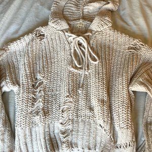 Distressed Boucle Cropped Hoodie
